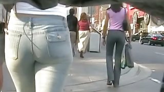 Hot ass babes caught on cam by street candid voyeur