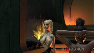 Fire demon fucks hard a beautiful blonde in the dark castle