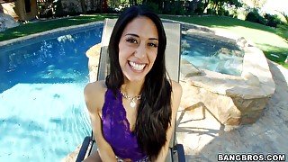 Hardcore interracial fucking by the pool with a horny Latina