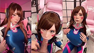  Girl Cosplay D.Va from Overwatch and Sucks Dick till Facial