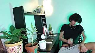 Naughty romeo stops doing homework to jack off