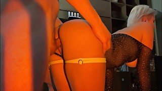 Pornstar with natural boobs let me cum in her pussy. The sound of her latex boots drives me crazy