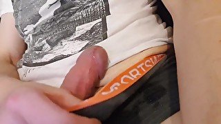 Jerking off in precum stained underwear