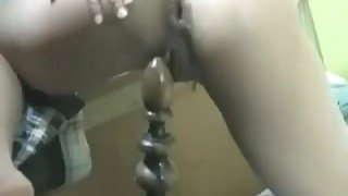 White whore fucking a bedpost while her friend enjoys