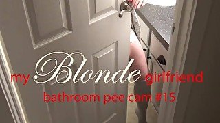 My blonde gf masturbates on toilet, pisses in white lace panties