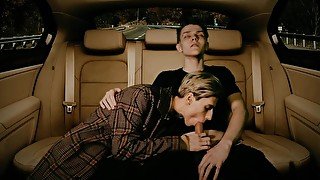 Hunk fucked in anal in the back seat of a car