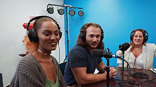 Hot blonde gets fucked before filming a new podcast