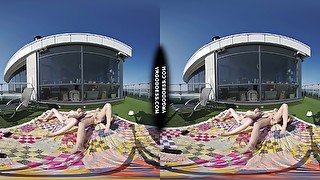 2 Hot Girls Rebeka Ruby And Ingrida Masturbating In The Sun With Glass Dildos Bubbles And Sunbathing