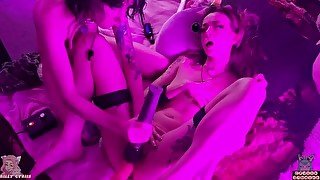 Desperate Club Sluts get Holes Wrecked by Dildo Fuck Machine