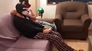 Teen pup gives blowjob to his friend while playing video games (gamehead)