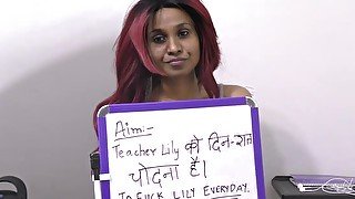 Redheaded Indian with big boobs is giving a sex lesson