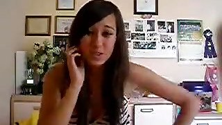 Funky brunette webcam beauty teases with her jiggly round tits