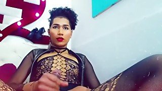 sexy shemale slut masturbating her big hard dick on webcam