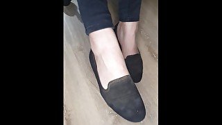 Dangling black flats - shoeplay footfetish