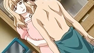 Shy anime housewife gets her pussy fucked by horny dude while her husband is out