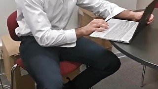 Spy on this horny straight guy having a discreet wank at the office! and surprise him after he nuts.