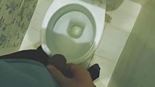 Teen boy pissing in toilet at home / Andris