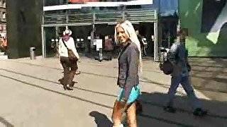 Blonde and her man love public sex