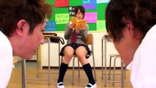 Lovely Japanese schoolgirl gets used by horny boys in class