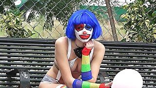 Super sexy clown gets picked up and fucked along the way