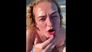 BRITISH BLONDE RECEIVES BIG CUM LOAD ALL OVER HER FACE AFTER GIVING DEEP BLOWJOB IN JAMACIAN SEA