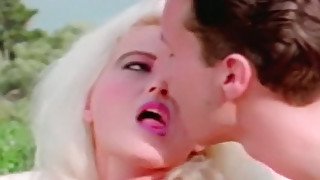 Stunning blonde beauty by the pool blows dick and fucks in doggy style position