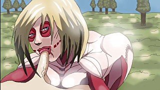 Female Titan Anne gives big dick blowjob to attack Titan Eren first time anime hentai uncensored