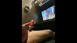 Masturbating using TENGA while watching madeincanaria's porn video