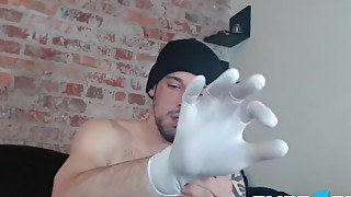 Flirt4Free - Allen Cole - Hunk Jerks Huge Uncut Cock Wearing Latex Gloves