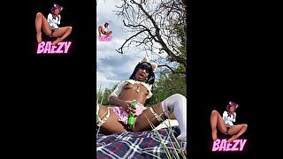 Petite Ebony Cosplayer almost gets CAUGHT masturbating At THE PARK