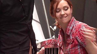 Redheaded grease monkey gets fucked in her tight little hole