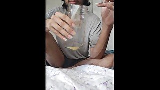 Old cumshot beeing dripped out on Jar