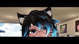 Femboy Catboy Cumming With a Vibrating Plug in His Ass (In VRChat)