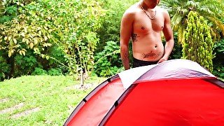 Sex in the woods, the tent got really hot inside petite brunette, hard sex to her tight pussy