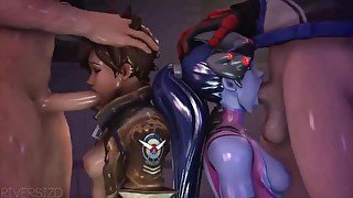 Widowmaker And Tracer Both Getting Face Fucked Hard