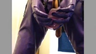 Solo ass-fuck sesh in spandex catsuit with jizz shot