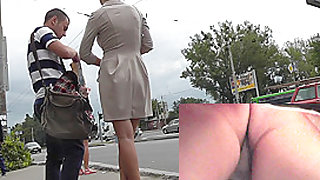 Wonderful upskirt XXX presents petite brunette MILF