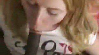 Blonde cutie sucks a black wang and gets her smooth vag slammed