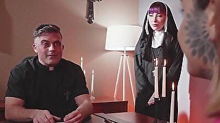 Anal nun with gloved hands and in pantyhose enjoys assdrill