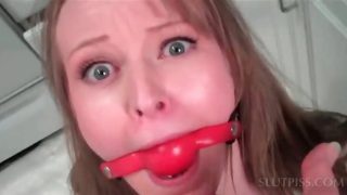 Tied up piss sex slave gets punished to pee on herself