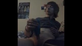 sexy guy watching porn and stroking himself 