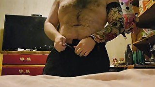 Watch big hairy daddy play with himself after a hard long day from work