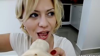 Excited Milf Sucks Off A Big Dildo