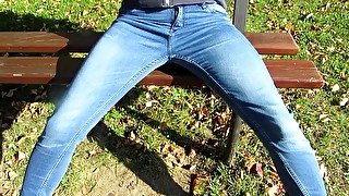 Really hot public jeans pissing