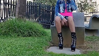 Curvi smoking and open legs outdoor Teen high heels