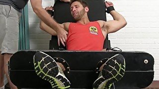 Bound bearded jock tickled hard until he is ready to cry