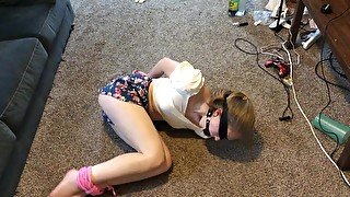 Horny slut tied up gagged and blindfolded made to struggle