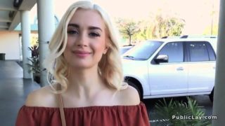 Blonde petite teen fucks huge dick outdoor