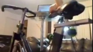 Hot teen getting fucked by a dildo on a bicycle live