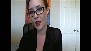 Zesty white girl in sexy glasses and red lingerie undresses on webcam